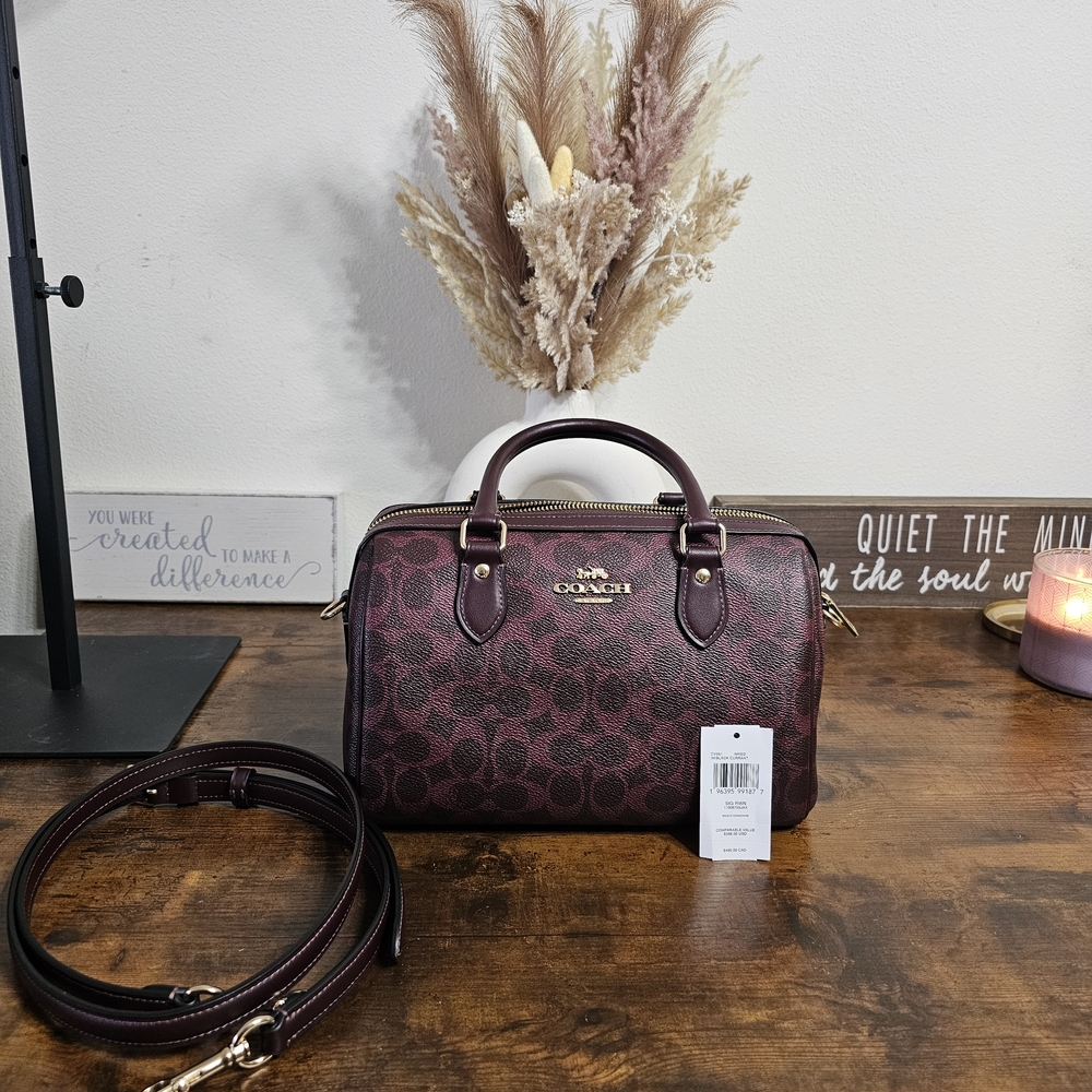 Coach Black Currant Signature Rowan Satchel with Gold Hardware
